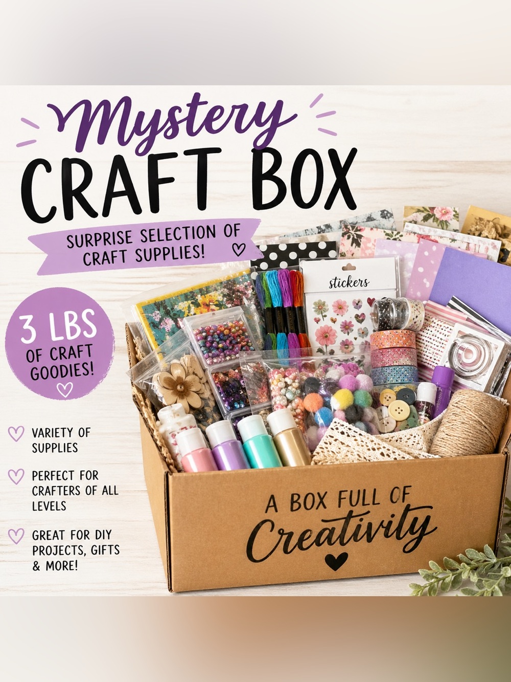 3lb Mystery Craft Box DIY Supplies Bundle Beads Stickers Paint Scrapbook & More!